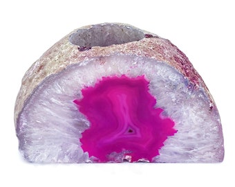 Pink Agate Crystal Votive Candle Holder, Crystal Cluster Tealight Holder by GemmartUSA (CDPK-10007)