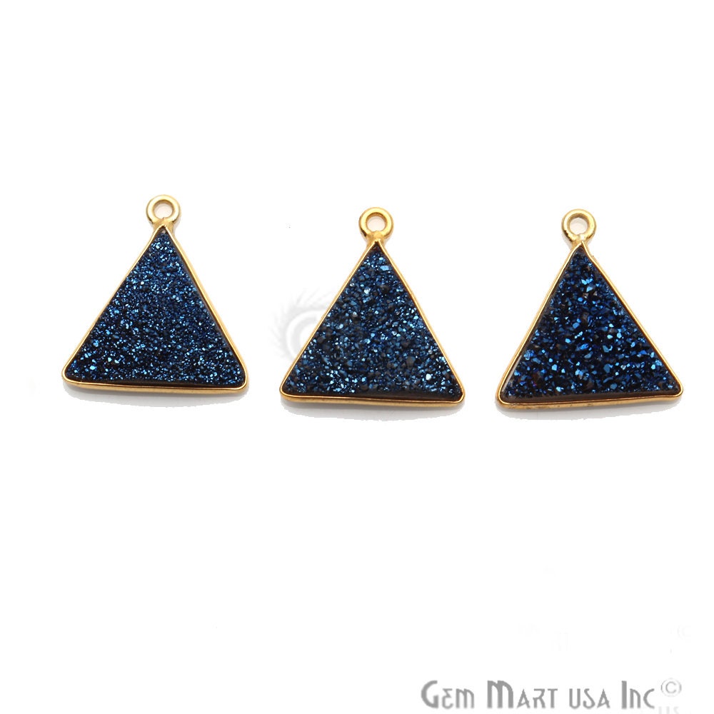 Druzy Silver Blue Triangle Charm Earrings