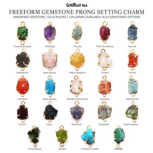Freeform Gemstone Prong Setting Charm, 18x12mm Gemstone Connector, Gold Plated Double Bail, Jewelry Making Supply, 50656