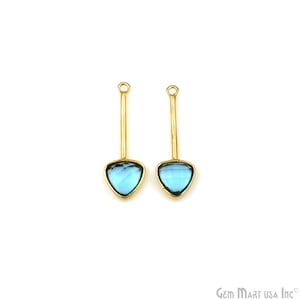 Paire de boucles d'oreilles pendantes avec topaze bleue en forme de milliard de pierres précieuses, 26 x 9 mm plaqué or serti clos, pierres précieuses à facettes, fournitures pour fabrication de bijoux, GPHB-90095