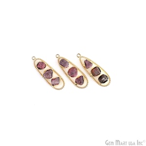 Ruby Rough Gemstone Free Form, Oval Gold-Plated Twisted Bezel setting, DIY Earring Pendant Connector, 44x16mm, GemMartUSA, GPRB-50782