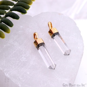 Crystal Tiny Pencil Shape Gold Plated Crystal Point Pendant Healing Wholesale DIY Pendant, Craft Jewelry Making, GPCL-14206