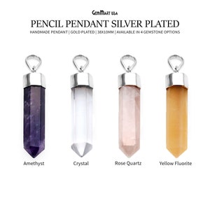 Gemstone Connector, Healing Crystal Point Pendant, Earring Pencil Connector, Ornate Pendant, Silver Bail, 38x10mm, GemMartUSA (14206)