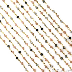 Rhodochrosite Beads Rosary Chain, 2-2.5mm Larimar Gemstone Beads, Rondelle Beads Gold Plated Rosary Chain, GemMartUSA, GPDI-30000