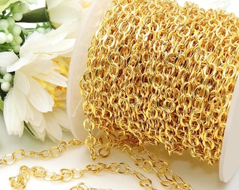 Gold Plated Flat Cable Link Chain, Bulk Jewelry Chain for Necklaces, Bracelets & Earrings, Jewelry Findings, Wholesale Supplies, GP-30012