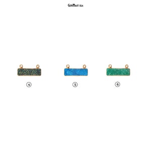 May include: Three gold-toned metal bar connectors with different colored stone inlays. The first connector has a dark green stone, the second has a light blue stone, and the third has a light green stone. GemMart USA is printed at the top of the image.