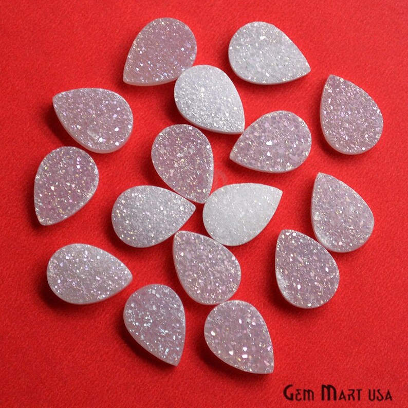 White Druzy Cabochon WZ-80019 GemmartUSA Pear Druzy Cabochon White Pear Druzy Cabochon Jewelry Supplies Druzy Cabochon