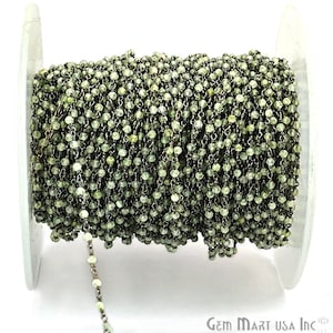 Prehnit Rosenkranz Kette, 2 mm Perlen Oxidierter Draht umwickelt Edelstein Perlen Rosenkranz Kette GemMartUSA (GPPH-30024)