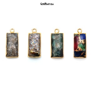 Mohave Turquoise Rectangle Shape Gemstone Necklace Pendant, 24x10mm Mojave Gemstone, Gold Electroplated, Jewelry Making Supply, 50697