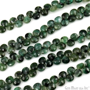 Emerald Heart Beads, 7mm Heart Emerald Gemstone Beads, 7'' Bead Curtain, GemMartUSA (DREM-70053)