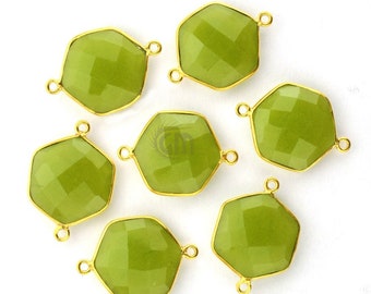 Connecteur hexagonal en vessonite plaqué or 24 carats, hexagone 17 x 25 mm, double attache GemMartUSA (VE-10241)