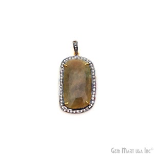 DIY Sapphire Pendant, Cubic Zirconia Pave Pendant, Gold Vermeil Pendant, Necklace Pendant, 4 Prong Setting, GemMartUSA (SHCZ-50006)