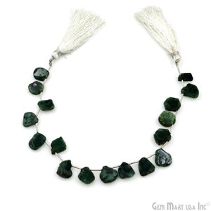 Emerald Rough Beads, 13x10mm Organic Emerald Gemstone Beads, 9&#39;&#39; Bead Curtain, GemMartUSA DREM-70060