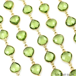 Peridot Connector Chain, 24k Gold Plated Bezel Heart Shape Continuous Connectors Chain, Stone size 10mm (GPPT-20009)