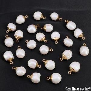 White Pearl Charm with Gold Cap, Free Form Connector Bead, Gold Plated Bail, DIY Jewelry Supply, Free Form Pendant, GemMartUSA, GPPR-50844
