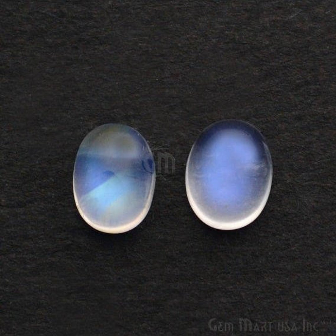 Natural Rainbow Moonstone Cabochon - 8mm Round Flat Back Loose Gemstone (White W/ Blue Flash) 2 thumbnail image