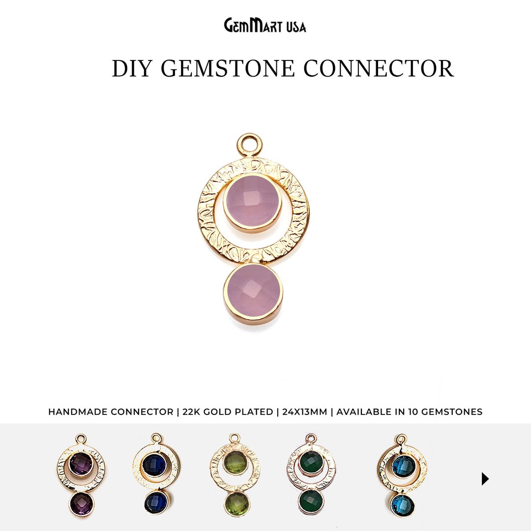 Gemstone Round Beaten Gold Hoop Dangle Connector, 24x13mm Chandelier ...