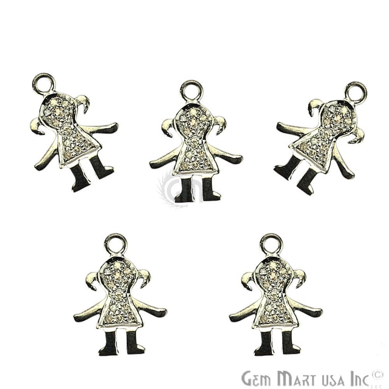 Little Girl Shape Diamond Charms Pendant NDCH-40033 16x12mm 925 Sterling Silver Pave Charms Pendant 1pc GemMartUSA