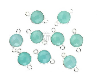 Aqua Chalcedony Round Bezel Connector, Silver Plated Connector, Round Shape Connector, Double Bail, Jewelry Supply, GemMartUSA (AD-10205)