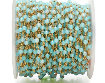Aqua Chalcedon, 3-3,5 mm Rosenkranzkette, vergoldet, handgefertigte Gliederkette aus Silber oder Gunmetal, Schmuckherstellungsbedarf, (gpad-30002)
