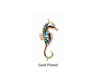 CZ Pave White Shell 'Sea Horse' Charms Pendant, 26x12mm Plated Pave Pendant 1pc GemMartUSA (25019-20)