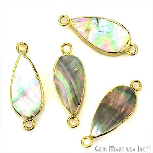 May include: Four gold-toned teardrop-shaped pendants with iridescent abalone shell inlays. Each pendant has two jump rings for attaching to jewelry.