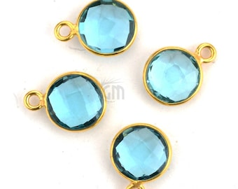 Blue Topaz, Bezel Round Shape Connector, 8mm Round 24k Gold Plated, Single Bail GemMartUSA (HB-10208)