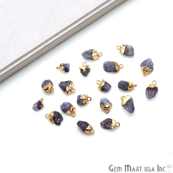 Tanzanite Rough Connector Pendant, Gold Electroplated, Gemstone Charm, Single Bail, Free Form Pendant, 14x6mm, (GPTZ-50469)