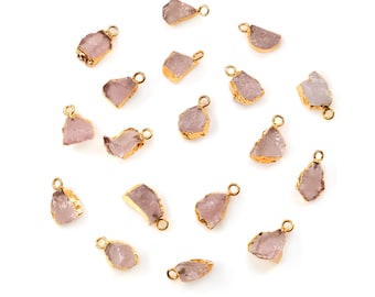 Rose Quartz Free Form Charm, Gold Electroplated, Faceted Gemstone Pendant, Small Crystal for DIY Jewelry, Etsy Craft, GPRQ-50849