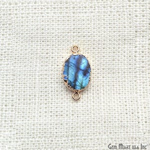 Labradorite gemstone connector, 12x16mm Oval shape gold electroplated double bail link connector GemMartUSA (LEB-10147)