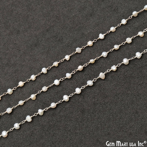 Pearl Beads Rosary Chain 4mm Sterling Silver Wire Wrapped - Etsy