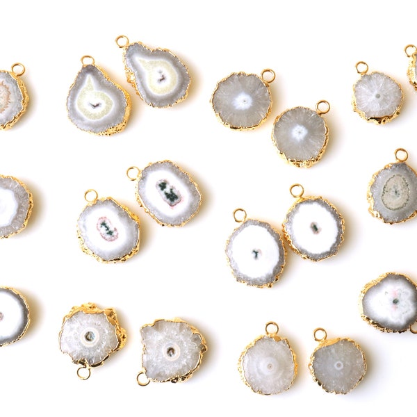 Agate Slice Earring Supplies, 23X18mm, DIY Geode Earring, Gold Electroplated, Boho Gemstone Earring, Earring Making Connector DPER-93087