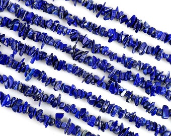 Lapis Chip Beads, 34 Inch, Natural Chip Strands, Drilled Strung Nugget Beads, 3-7mm, Polished, GemMartUSA (CHLP-70001)