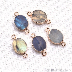 Labradorite gemstone connector, 10x12mm Oval shape gold electroplated double bail link connector 1pc (LEB-10146)