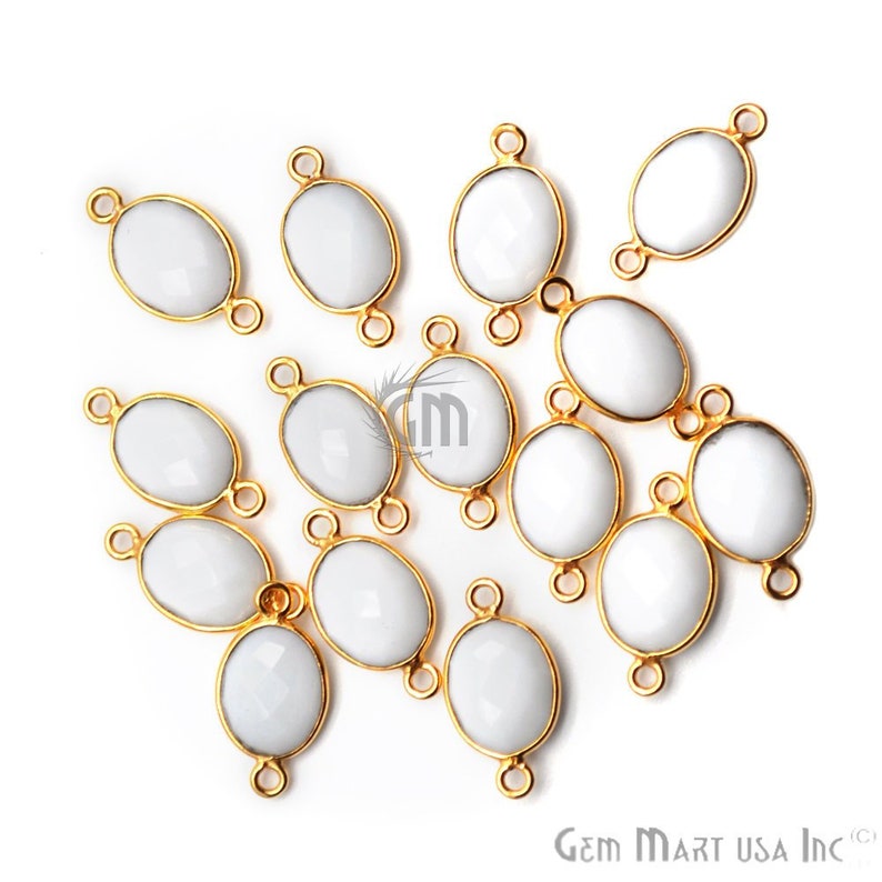 White Agate Connectors GemMArtUSA Jewelry Making Supply Gold Bail Connectors 8x10mm Oval Connectors WA-11542