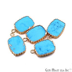 Octagon Connector, Turquoise, 24k Gold, Gold Plated, Gold Bail, Electroplated, 12x16mm, Zig-Zag Single Bail, GemMartUSA (TZQ-10077)