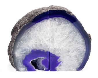 Large Geode Bookend. Purple Agate Bookend Pair. (3.75lbs, 6-7inch). Mineral Rock Formation, Healing Energy Crystal, Home Decor. *Ships Free*