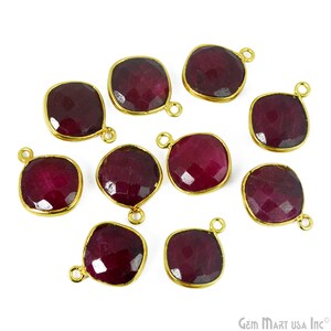 Natural Ruby Gold Bezel Set Cushion Shaped Pendant, 10mm Single Bailed Jewelry Connector GemMartUSA (RB-10066)