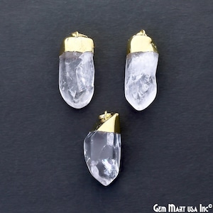 Crystal Rough Connector Pendant, Gold Electroplated, Gemstone Charm, Single Bail, Free Form Pendant, 38X15mm, GemMartUSA (CL-50009)