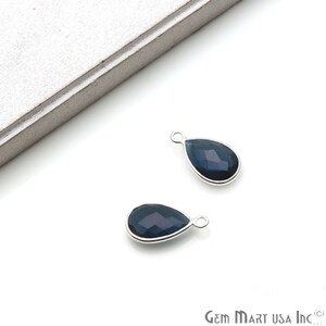 Iolite Faceted Pears Bezel Charm, 8x12mm Tiny Silver Plated, Gemstone Link Connector, Bulk Lot Jewelry Making Supplies, GemMartUSA IO-10121
