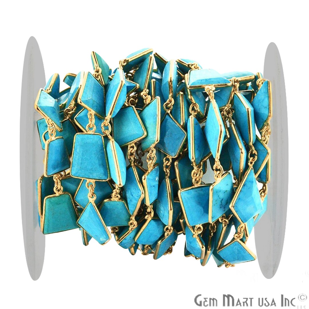 1 Foot Turquoise Fancy, 10-15mm 24k Gold Plated Bezel Connector Chain ...