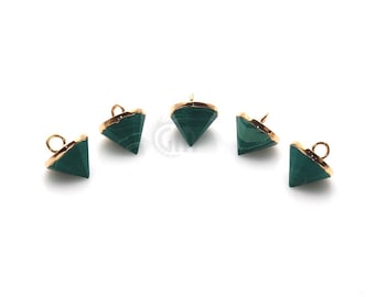 Malachit Kegel Charm, facettierter Edelstein mit Gold Galvanik, Schleife für Ohrringe & Halsketten, ideal für Schmuckdesigner,GPMC-50138