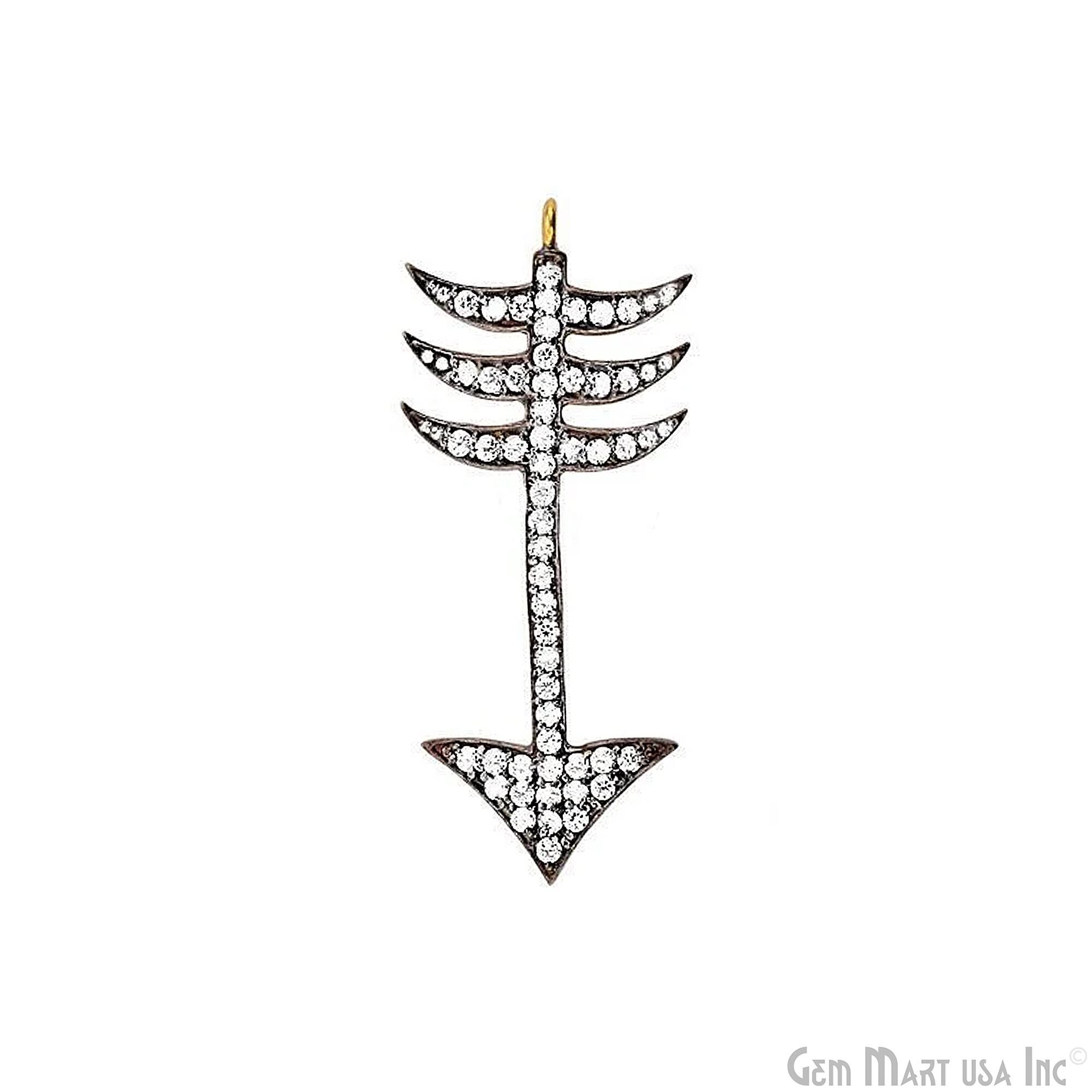 Cubic Zircon Pave 'arrow' Charm in Gold Vermeil 37mmx16mm