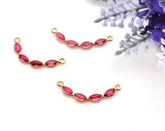 Handcrafted Pink Tourmaline component connector, Gold Plated connector, Oval cut Pendant, Single Bail Connector 26X4MM (GPTO-13107)