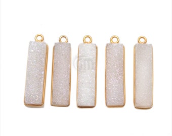 White Druzy Connector, Druzy Charms, Rainbow Titanium, Earring Connector, Gold Bail, 25x7mm Rectangle Shape, GemMartUSA (GPWZ-50143)