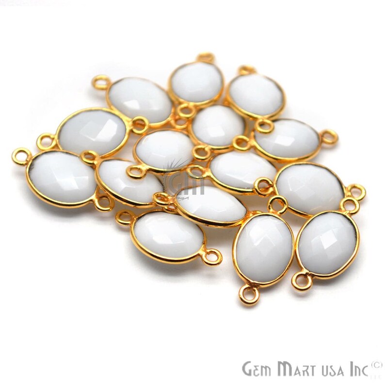 White Agate Connectors GemMArtUSA Jewelry Making Supply Gold Bail Connectors 8x10mm Oval Connectors WA-11542