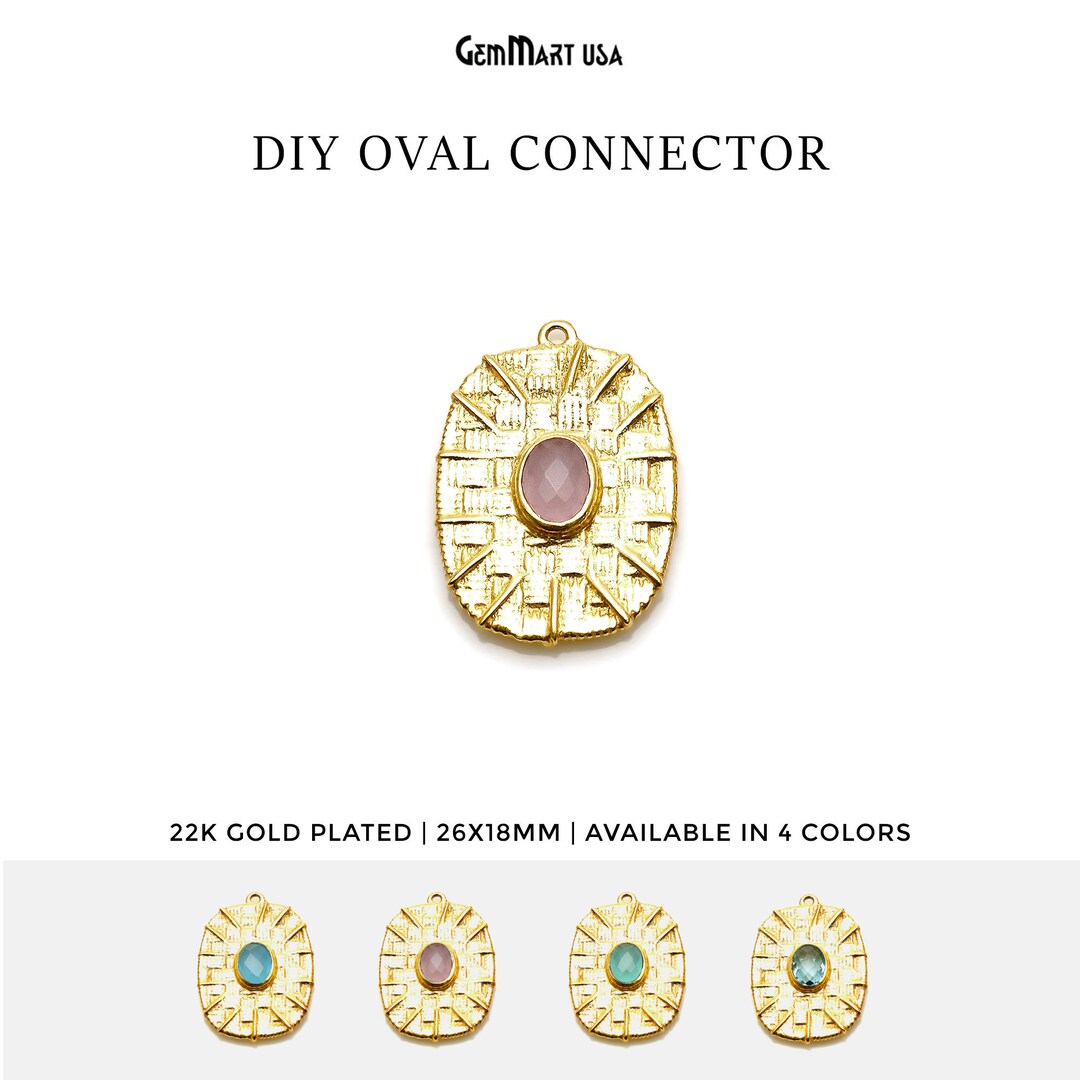 Oval Texture Gold Necklace Pendant, 26x18mm Oval Faceted Gemstone