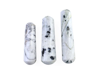 Rainbow Moonstone Massage Crystal Wand, Healing Point Wand, Self Care, Spa Tool, Calming & Anti-Stress Stone, 2-3 inch, GemMartUSA, RM-14277