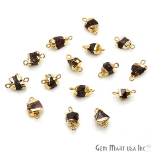 Garnet Rough Connector Pendant, Gold Electroplated, Gemstone Charm, Double Bail, Free Form Pendant, 16x9mm, (GT-50024)