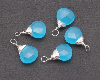 Sky Blue Chalcedony Onion Connector, Silver Wire Wrapped Connector, Gemstone Onion Pendant, Jewelry Making Supplies, GemMartUSA (SPSB-50094)